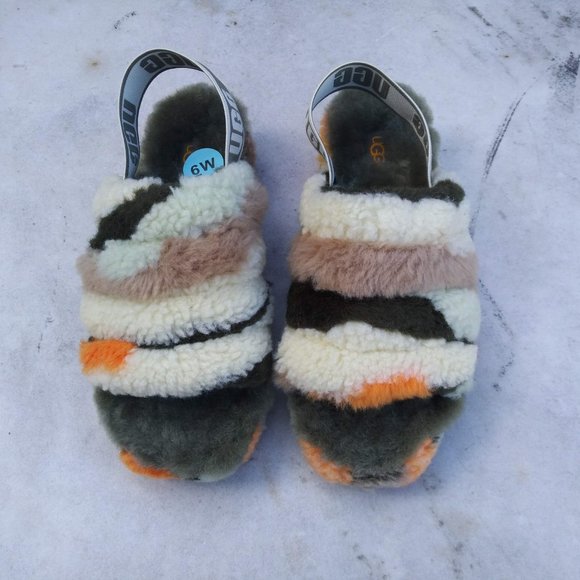 UGG CAMO ZEBRA FLUFF YEAH SLIDE CALI COLLAGE SANDALS SHOES NEW - Picture 2 of 7